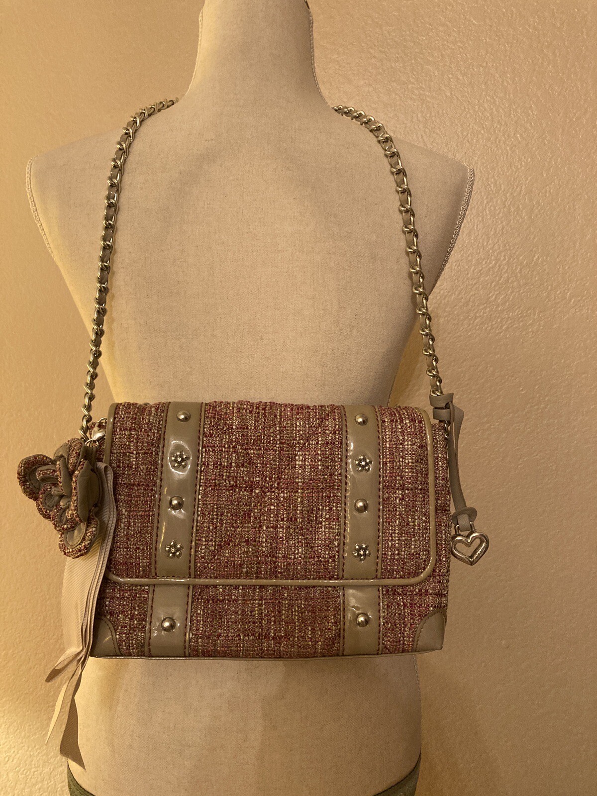 Brighton Juliette Crossbody w chain strap Taupe & Rose Color EUC
