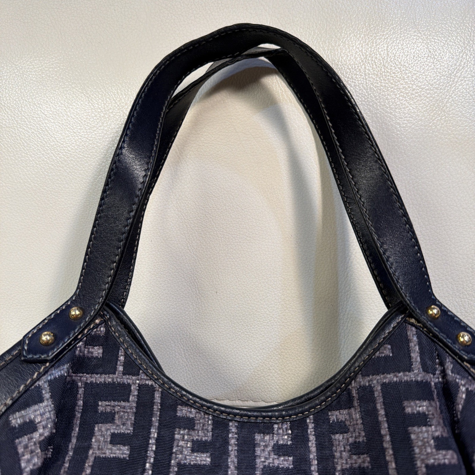 FENDI Zucca Navy Beach Tote Raffia And Leather Bag
