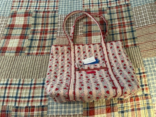 Vera Bradley Medium Red and Pink Heart-Theme Iconic Vera Tote Bag NWT