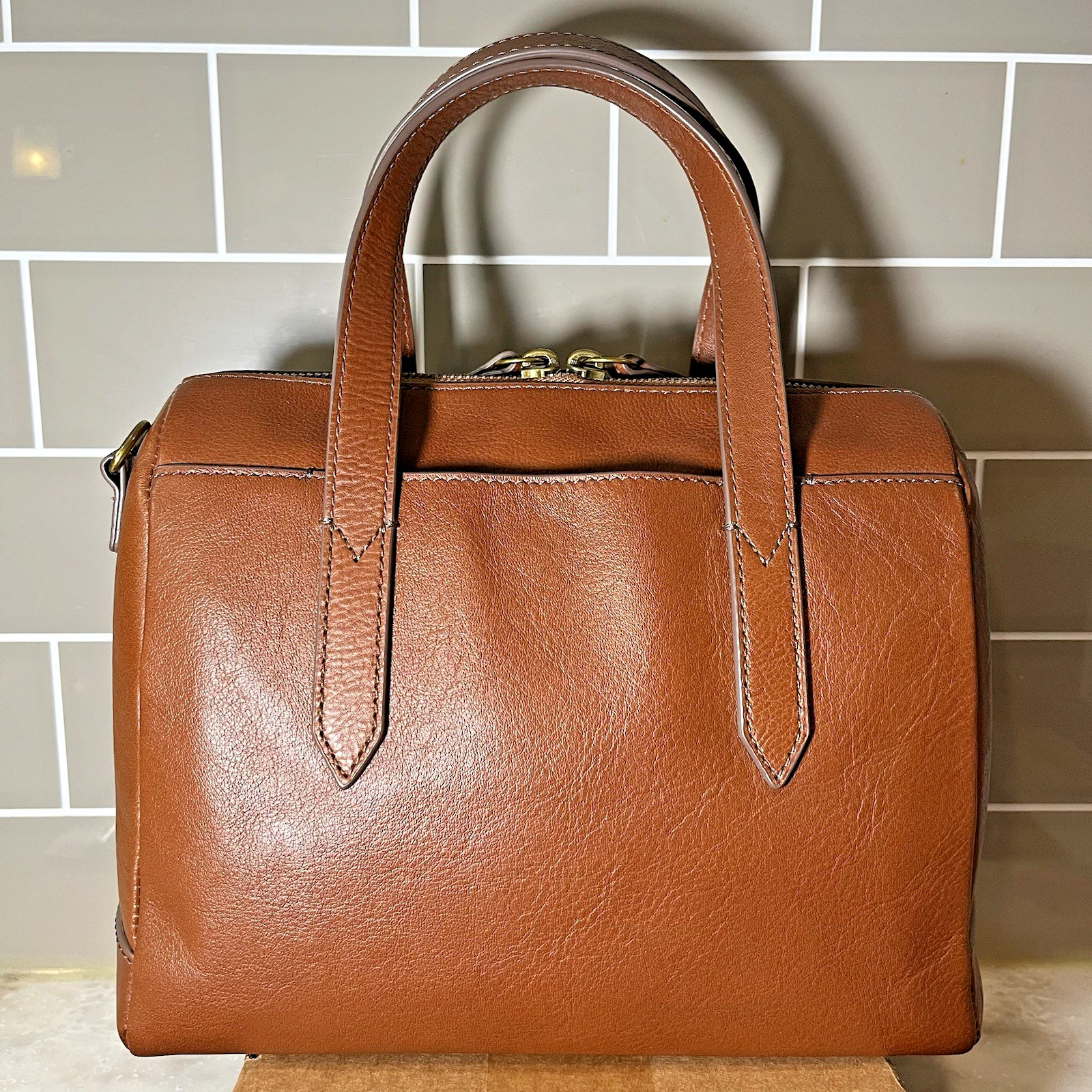 Fossil Sydney Satchel Bag Brown Leather Brass Hardware (No Crossbody Strap) EUC