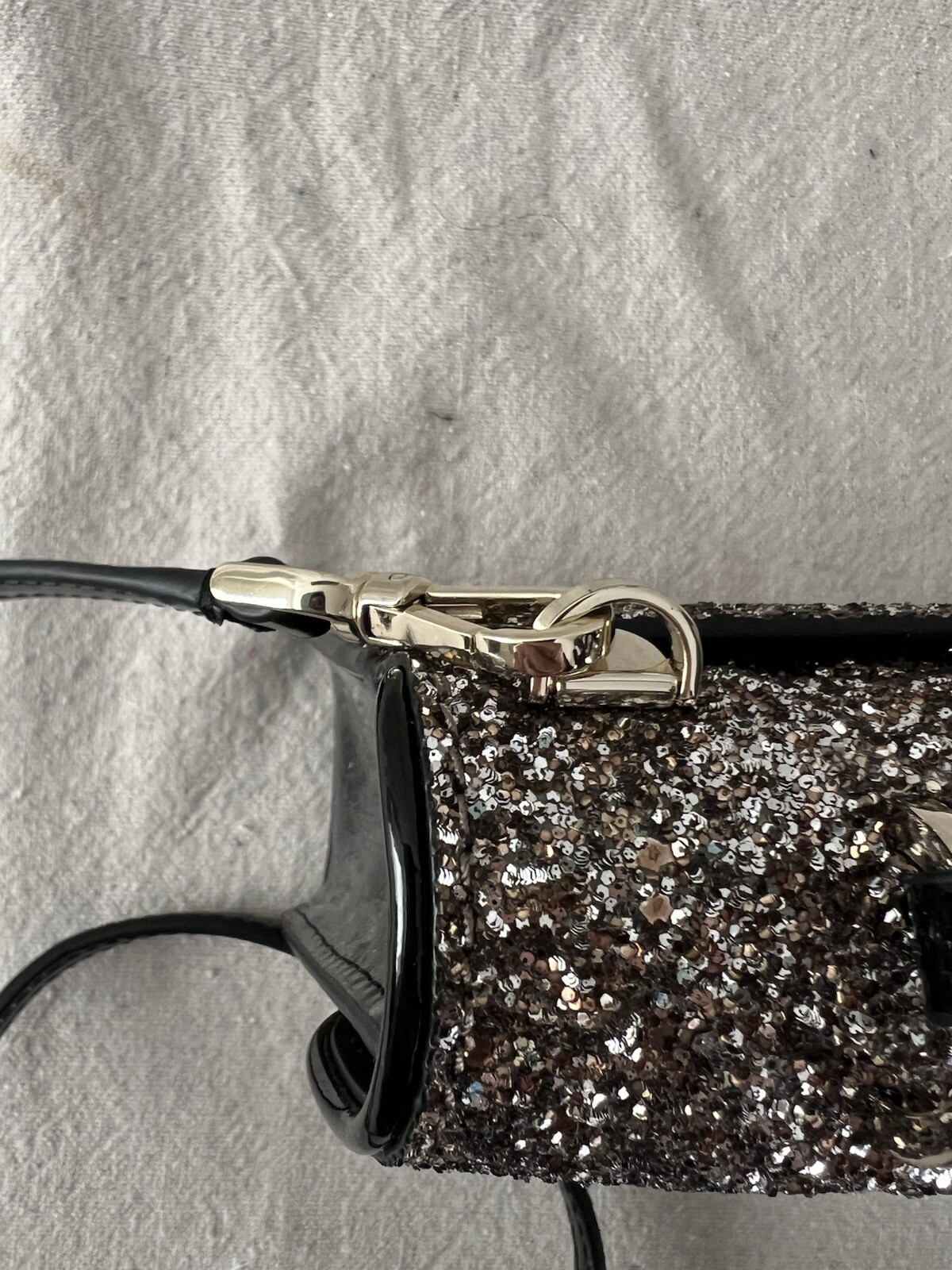 KATE SPADE Odette Glitter Mini Top Handle Crossbody Bag Purse Black Silver