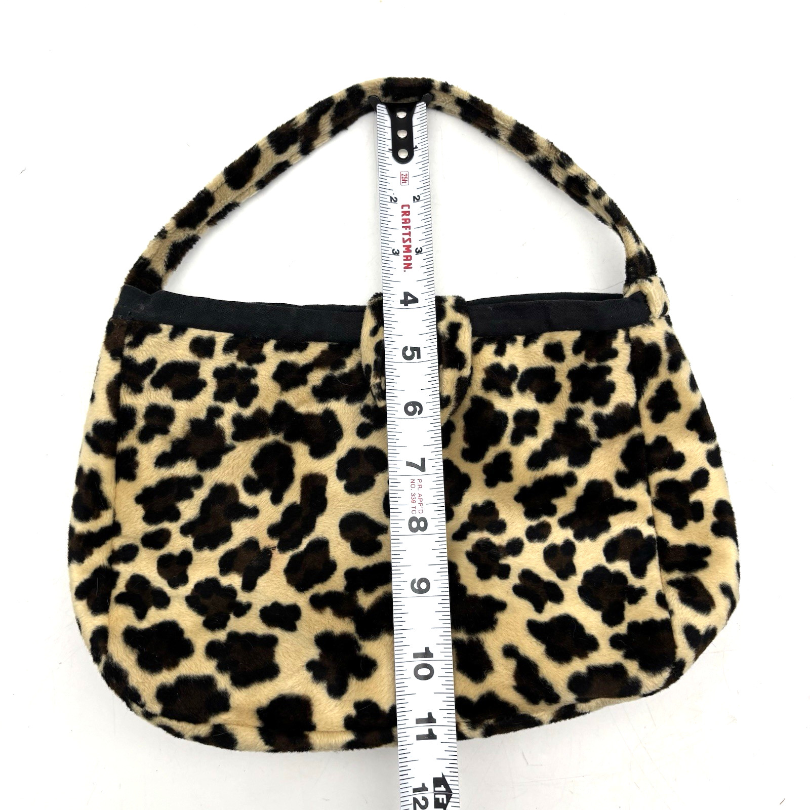 Vintage 90s Y2K Brown Leopard Print Fuzzy Medium Wristlet Clutch Purse 11×7″
