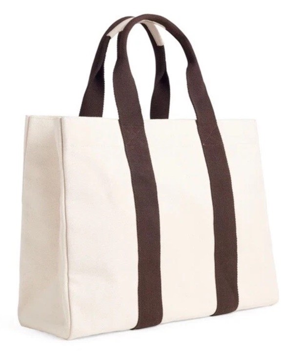 Le Bar Marche Tote Ivory Brown Double Handle Beach Pool Book Packable New In Pkg