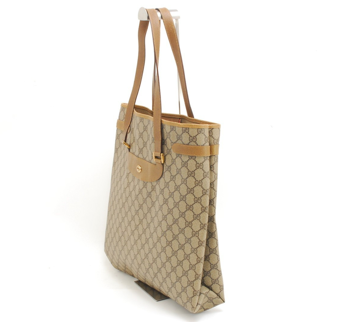 Gucci Vintage GG Supreme Shoulder Bag PVC Leather Brown Authentic