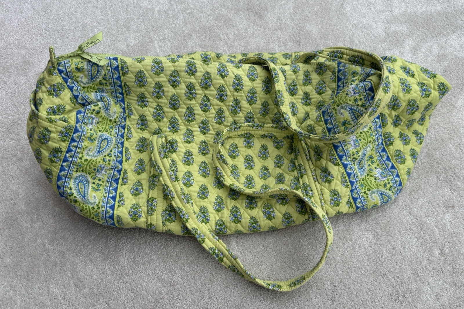 Vera Bradley Large Cotton Travel Duffel Bag Lime Citrus Elephant Weekender