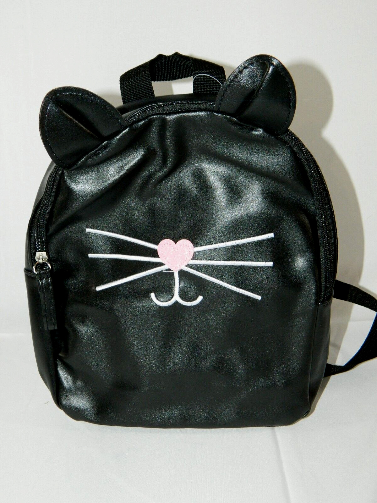 Cat Faux Leather 10” Black Mini Backpack Cat Ears Whiskers Overnight Travel Bag