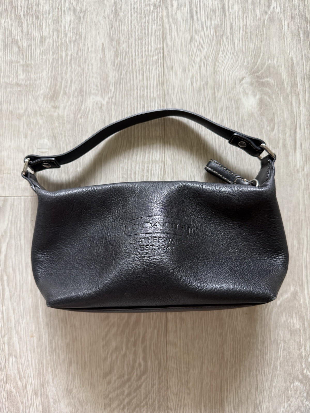 Vintage Coach Black Shoulder Bag Embossed Logo Stitching Classic Designer