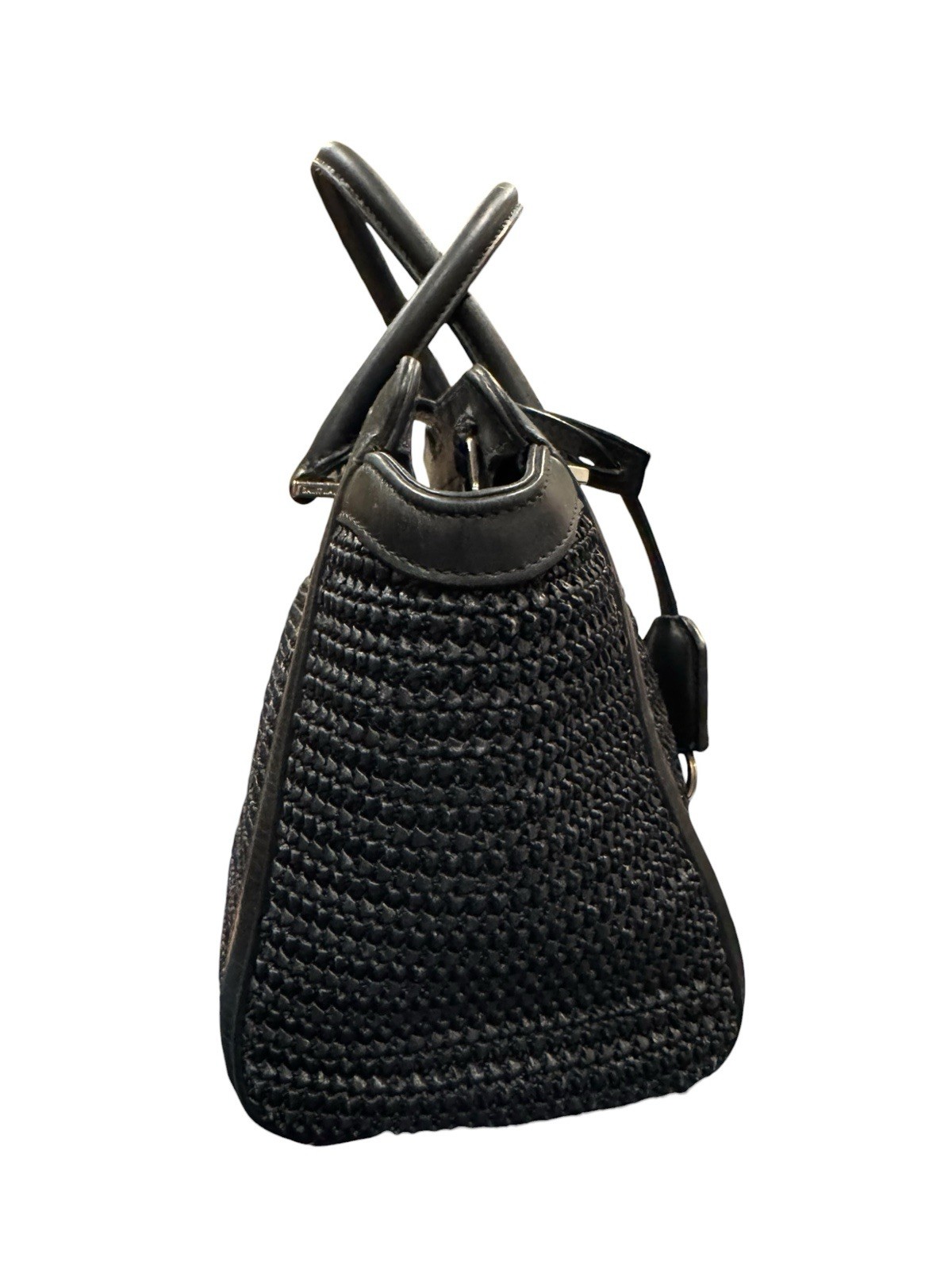 Saint Laurent Black Raffia & Leather YSL Monogram Baby Downtown Cabas Top Handle