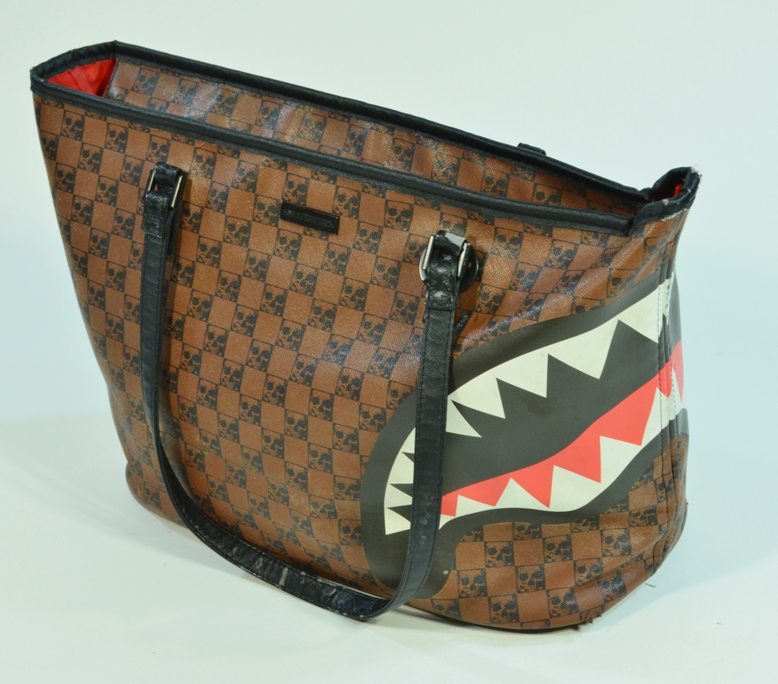 Sprayground Shark Skulls Checkerboard Brown Purse Bag Tote Rare