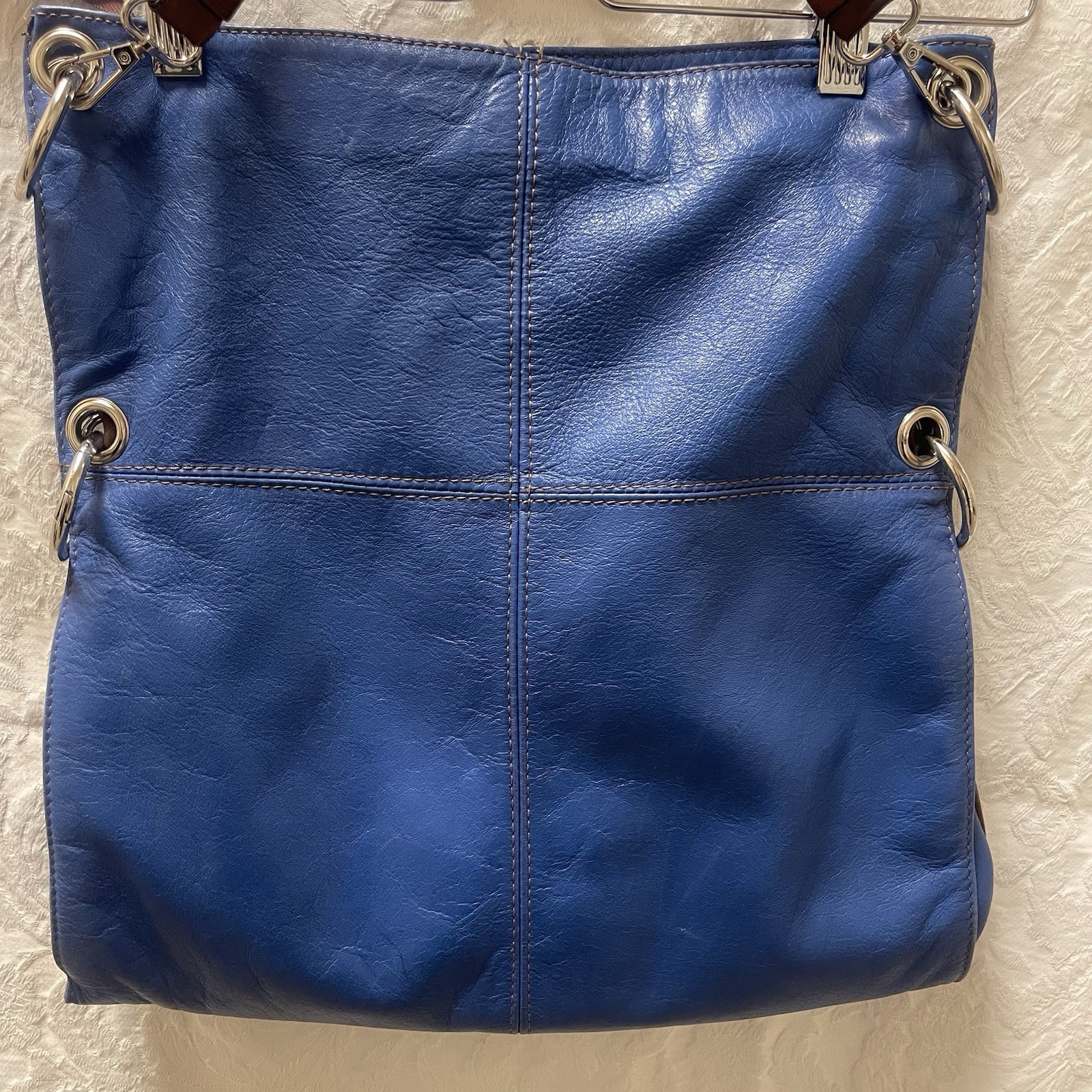 Lavorazione Artigianale Italian Blue Leather Convertible Crossbody Hobo Bag