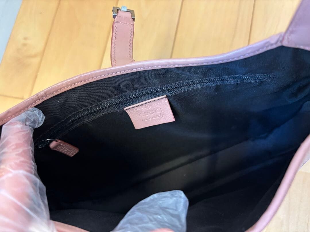 Gucci Pink GG Canvas Leather Shoulder Bag Jackie 0013735 Silver Auth