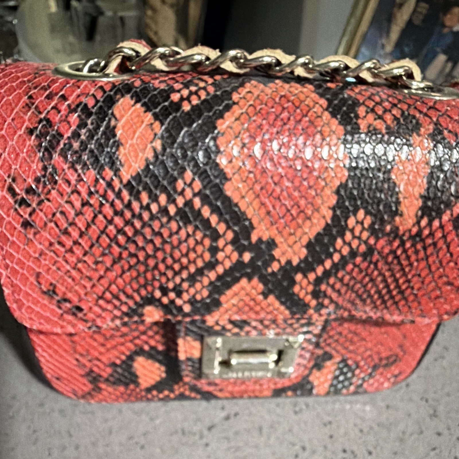 Valentino Snakeskin Pattern Small Crossbody Silver Chain Turn Lock Detachable