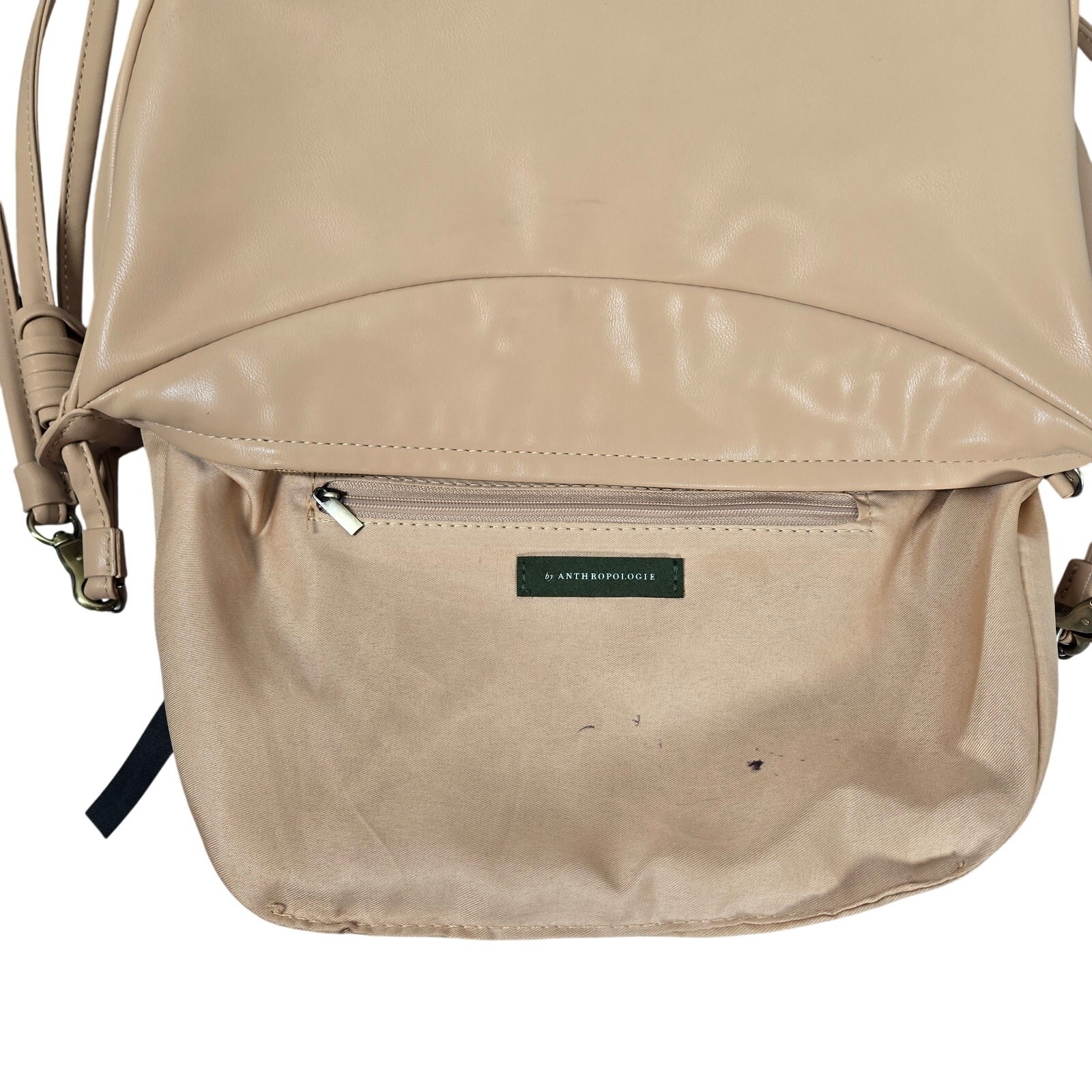 Anthropologie Crescent Shoulder Bag Tan Faux Leather Crossbody Adjustable Strap