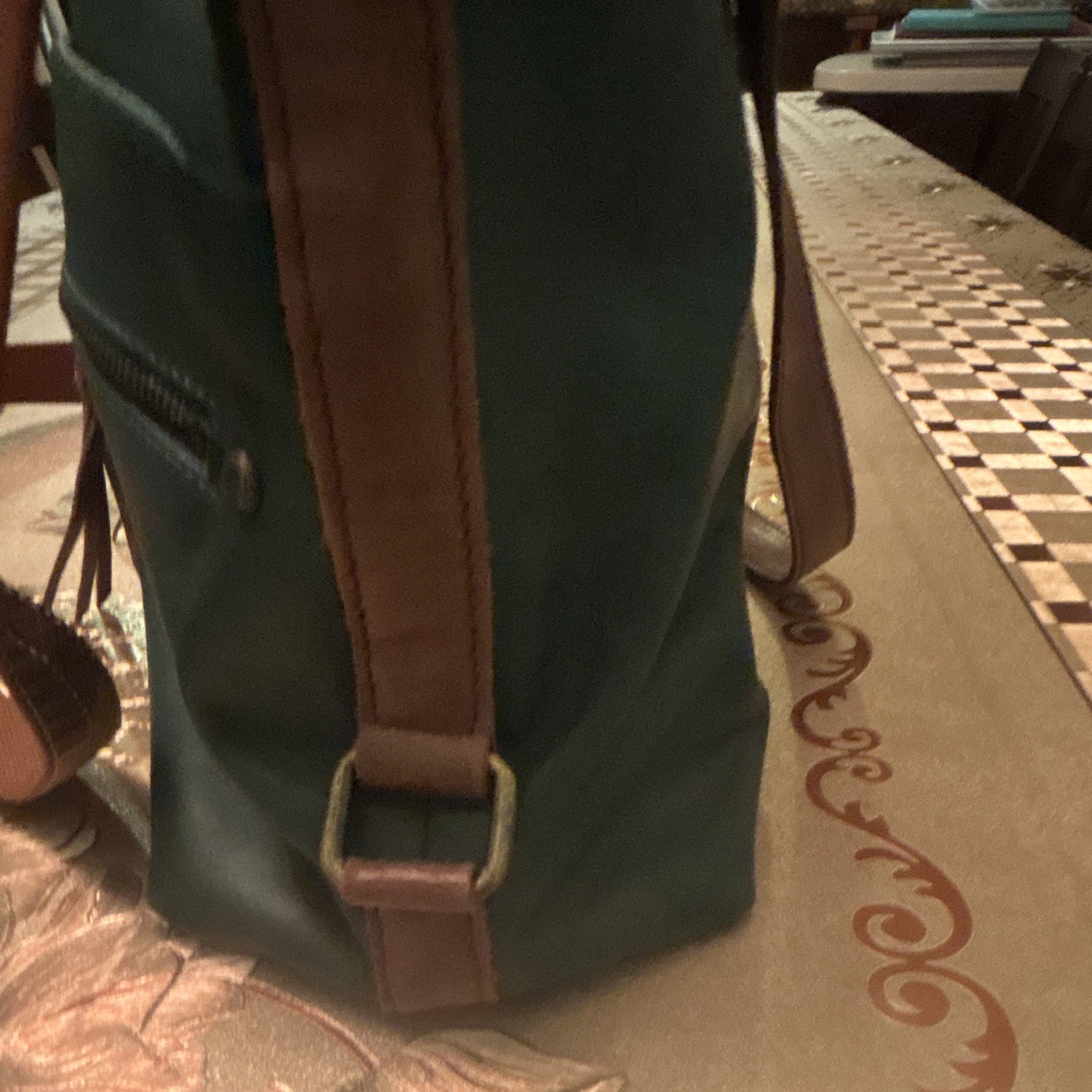 Teal & Brown Crossbody Bag Tassel Zip Lined Inner Pockets Detachable Strap