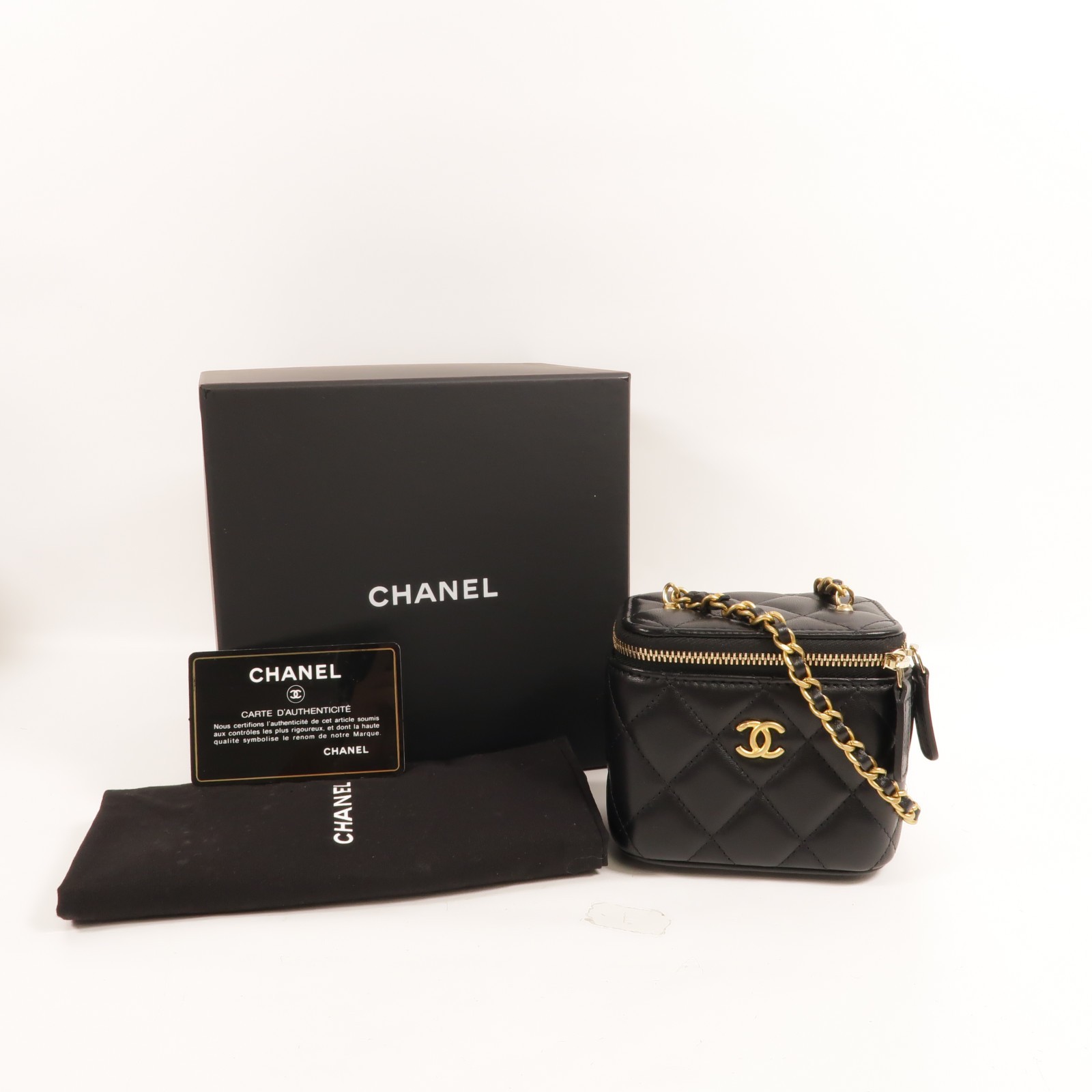 CHANEL CC GHW Mini Vanity Case With Gold Ball Shoulder Bag Lambskin Leather
