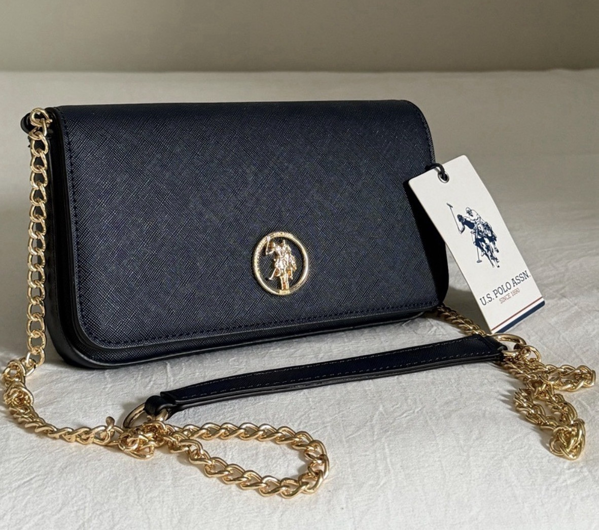 US Polo Assn. Navy Small Crossbody Bag with Gold Chain strap