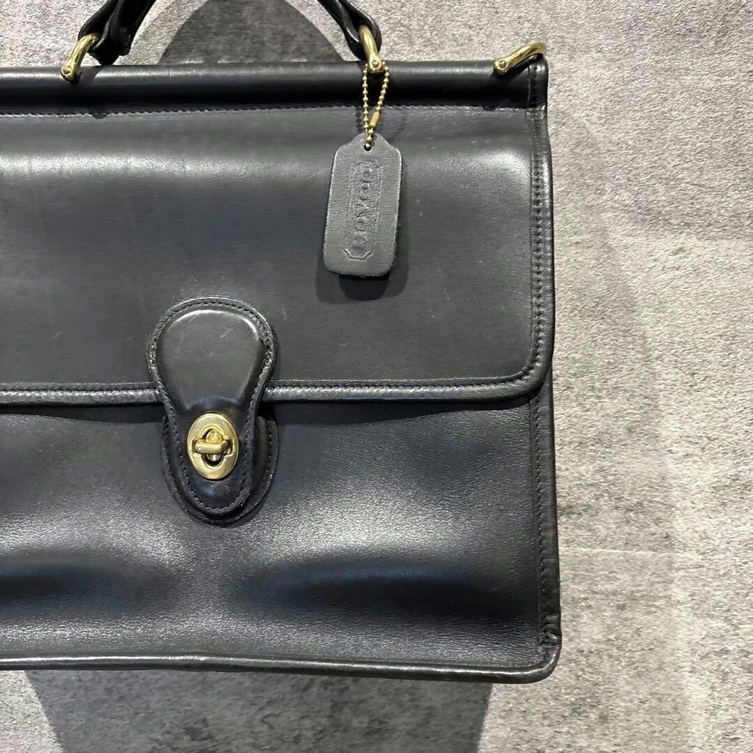 COACH Willis Vintage Black Leather Top Handle Bag 9927 Turn Lock 10.4in 24.5cm