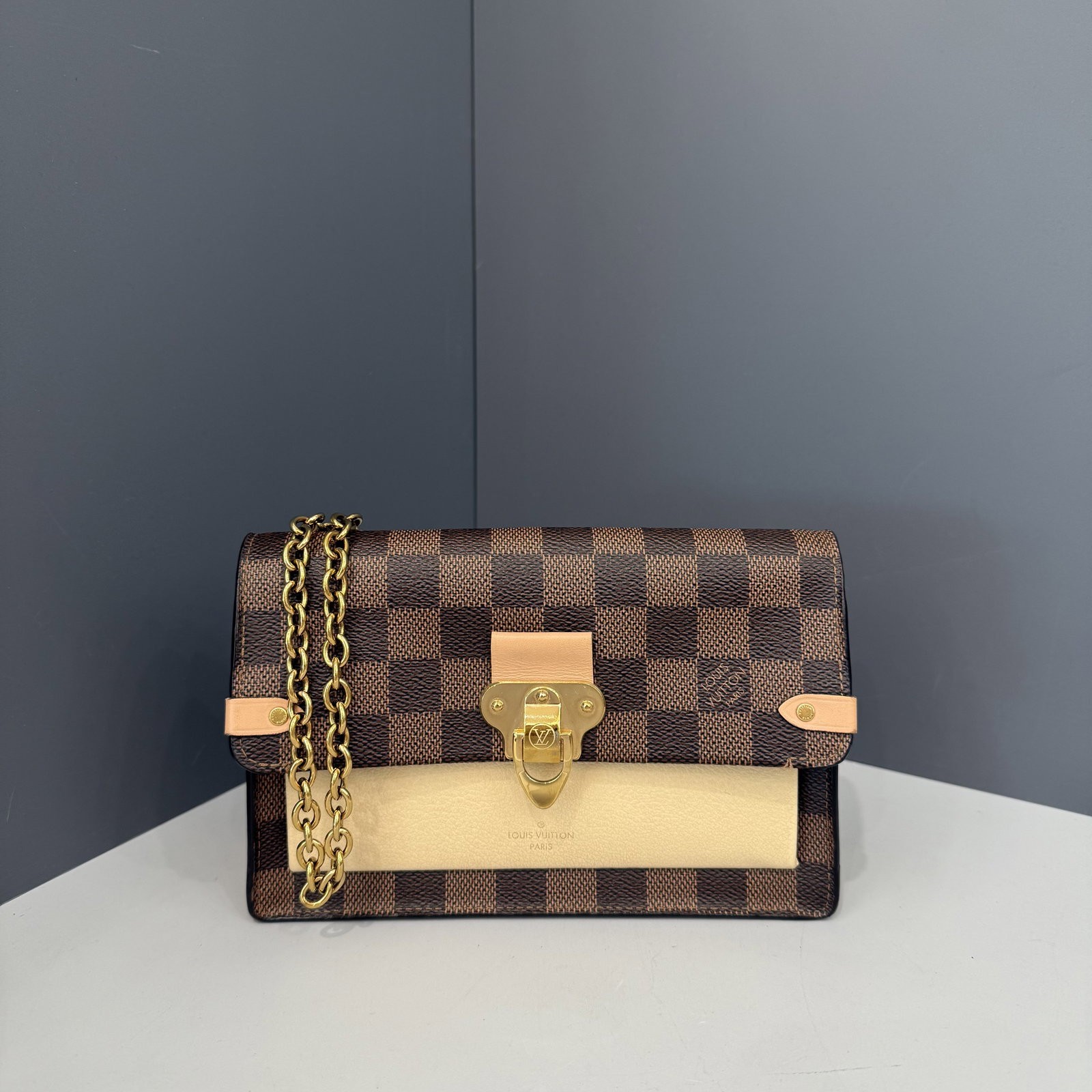 Louis Vuitton Vavin Chain Wallet Brown Beige Damier Ebene (qy012626b1)