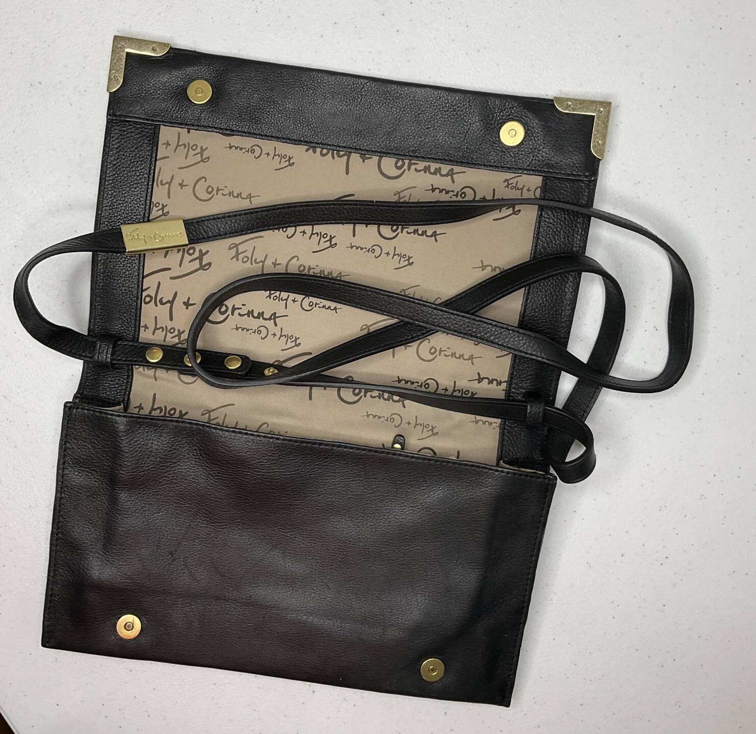 Foley + Corinna Crossbody Shoulder Frances Framed Clutch Bag Purse Leather Black