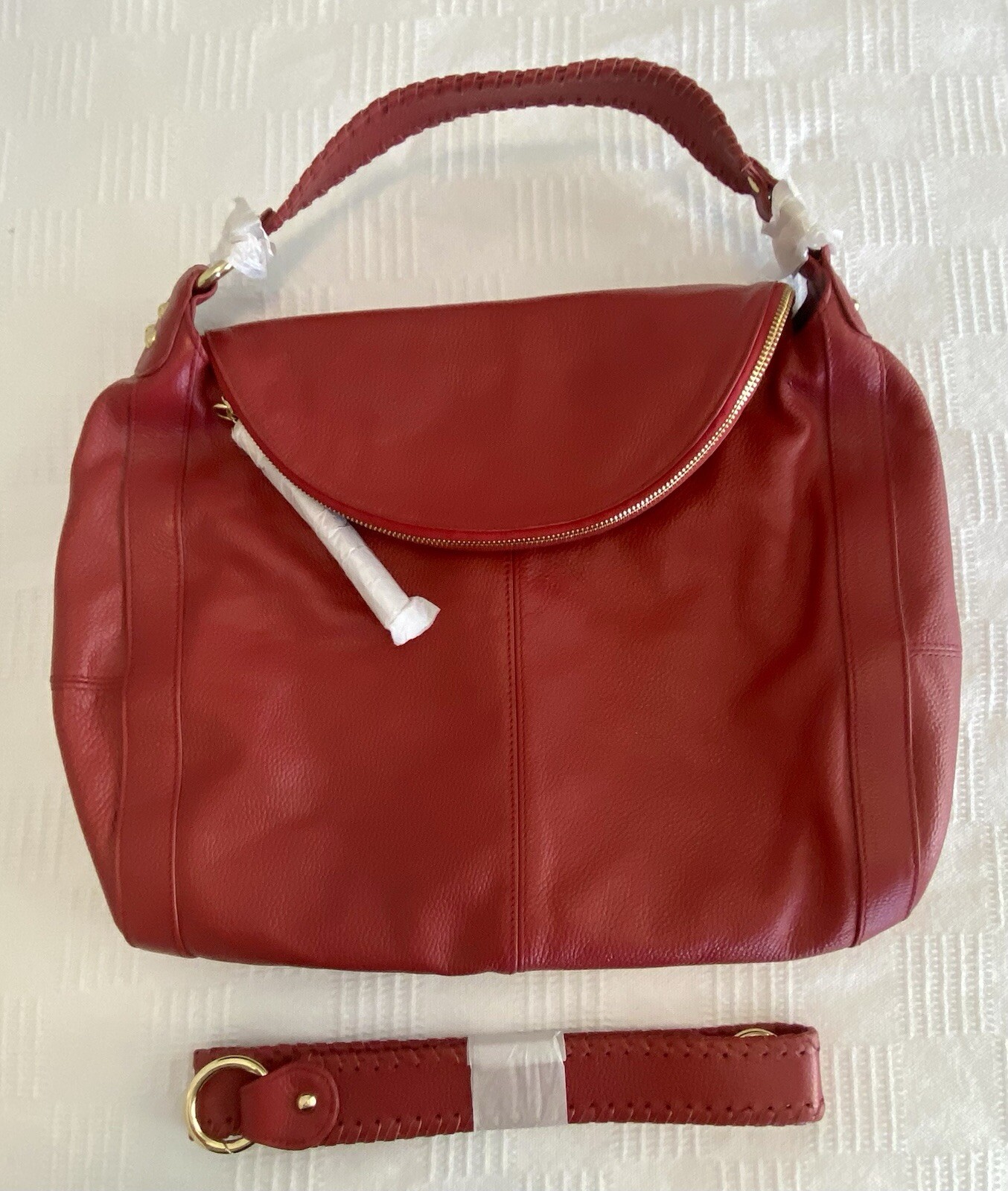 NWT Onna Ehrlich Red Pebbled Leather RACHEL SHOULDER BAG.
