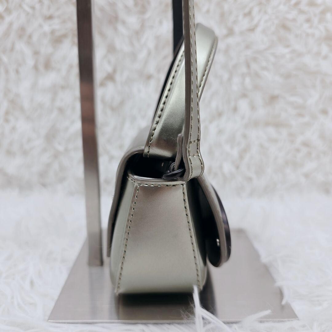 DIESEL 1DR XS Silver Leather Mini Crossbody Bag 2Way Top Handle Black Logo