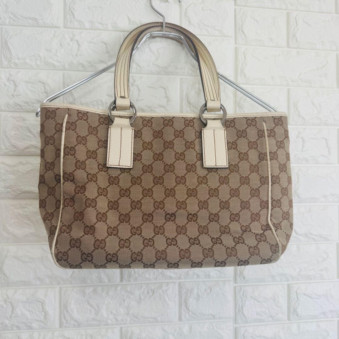 GUCCI 113019 Canvas Tote Bag Beige Women Auth 8.26 x 11.02 x 3.93inch