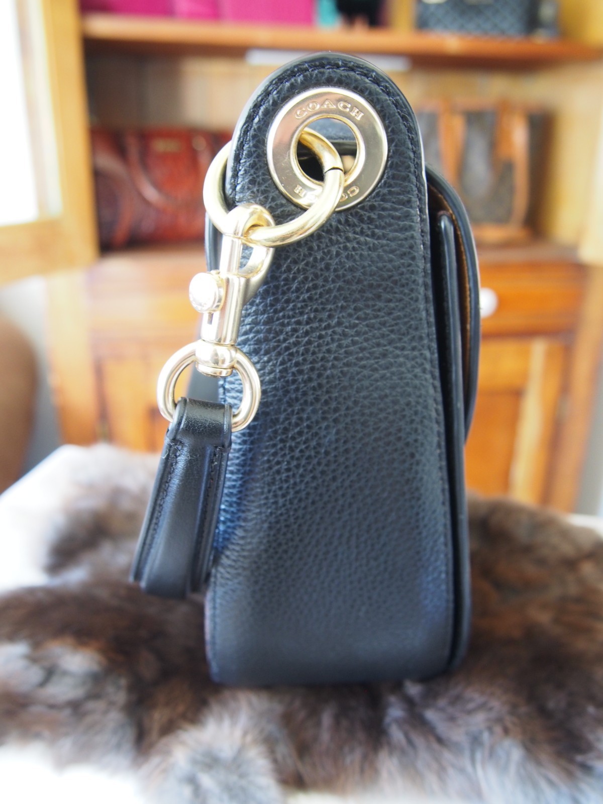 Coach Kleo Shoulder Bag Signature Canvas Brown w/ Black Suede Gold Hardware