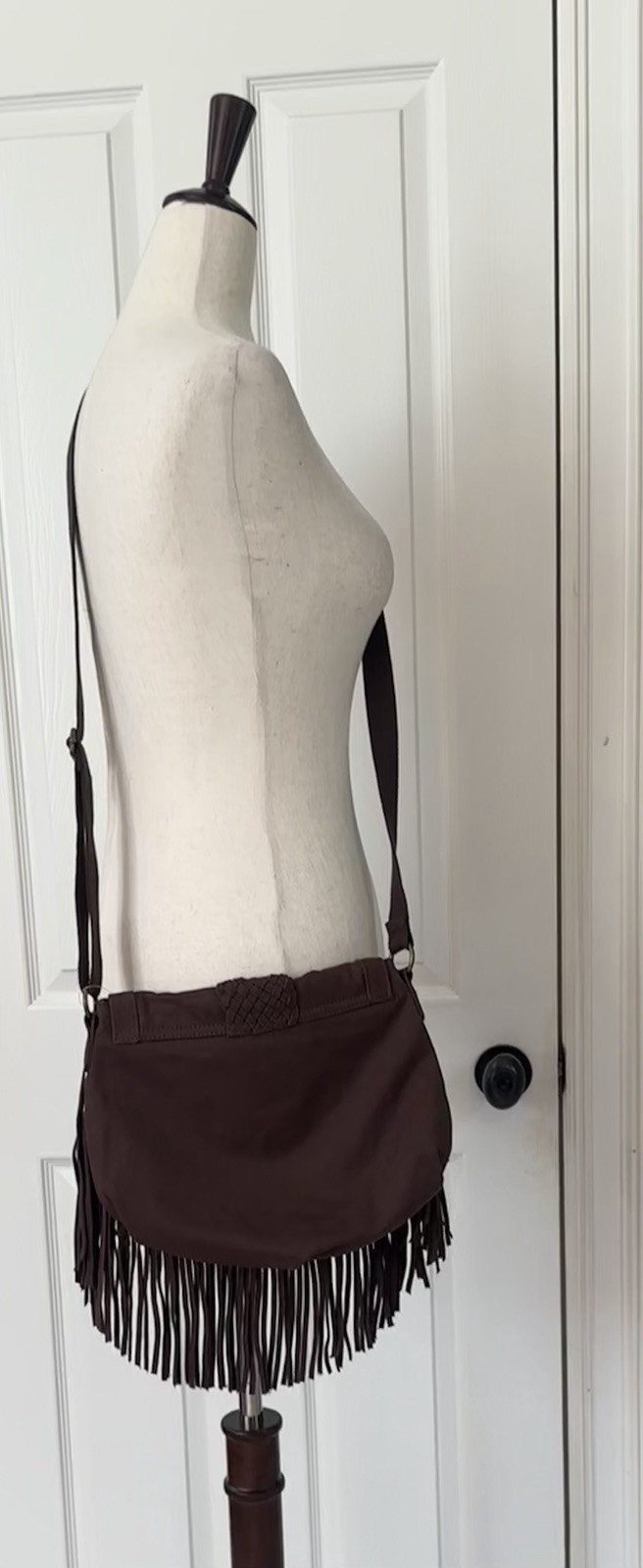 Y2K American Eagle Outfitters 2012 Leather Fringe Crossbody Purse Bag Brown Boho