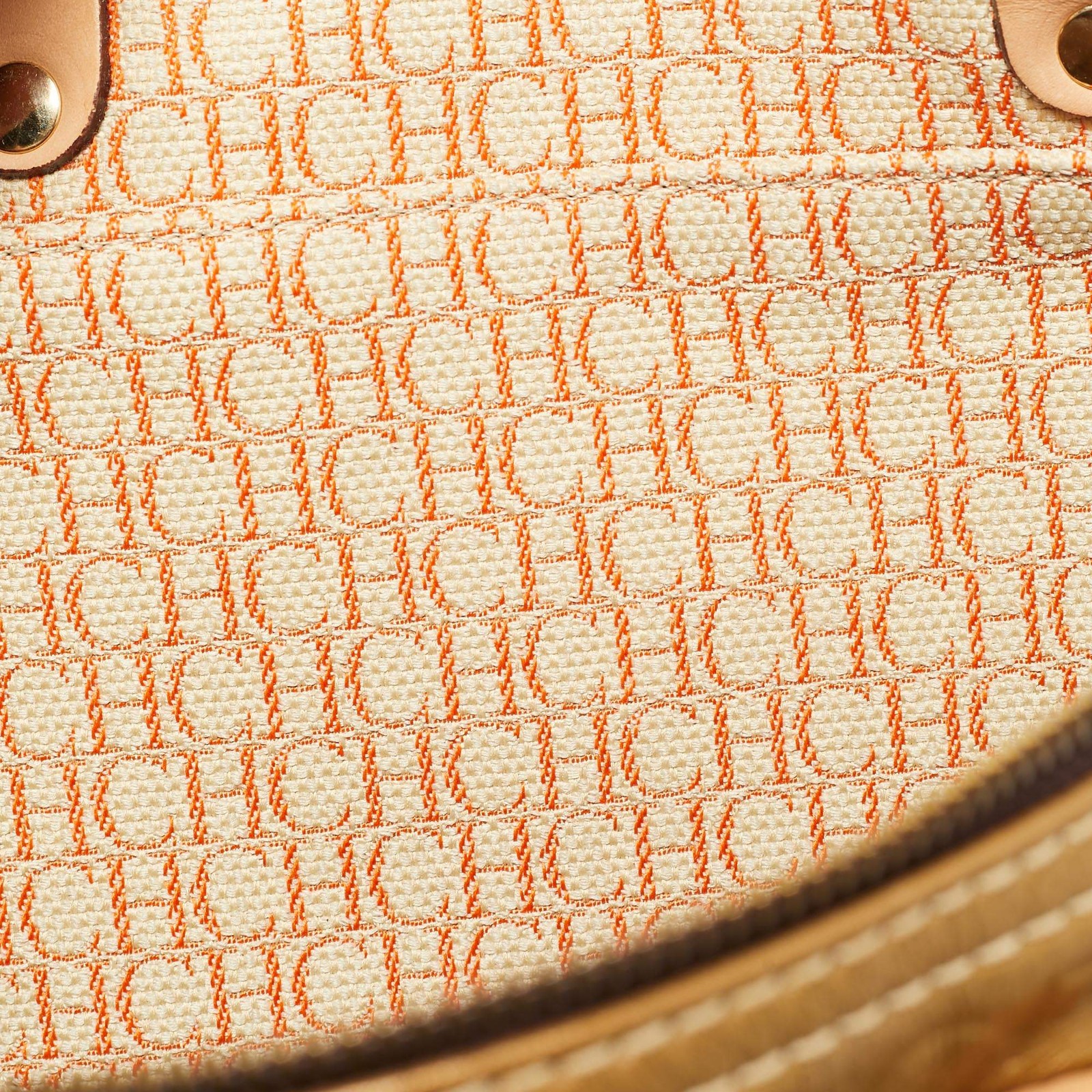 Carolina Herrera Andy Gold Monogram Embossed Leather Satchel