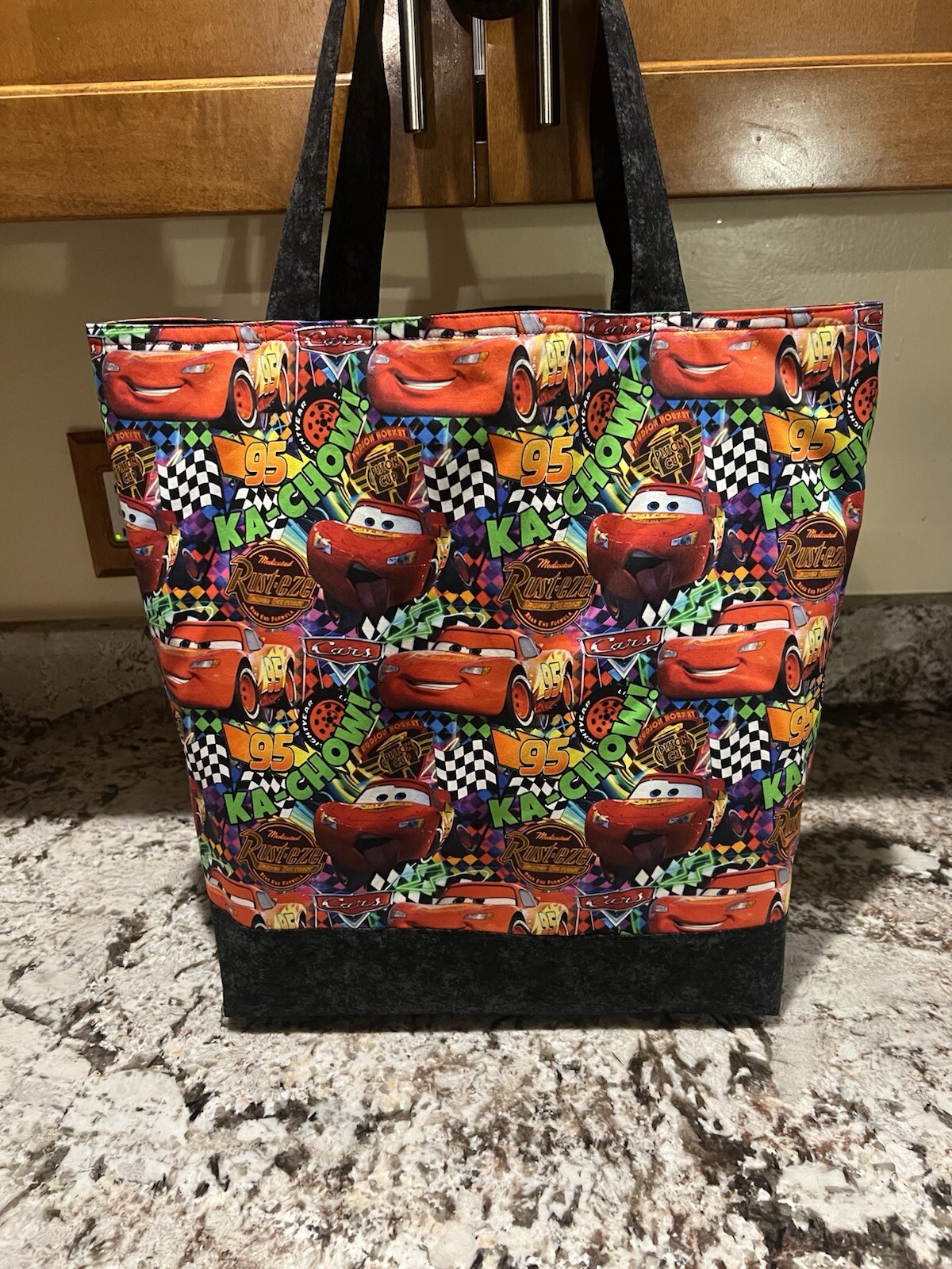 Custom Disney CARS Cartoon Lightning cotton washable 4 pockets tote bag purse