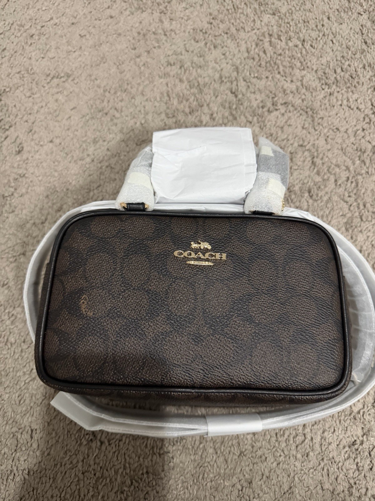 COACH Satchel Crossbody Bag In Signature Canvas Walnut/Black CW197 NWT