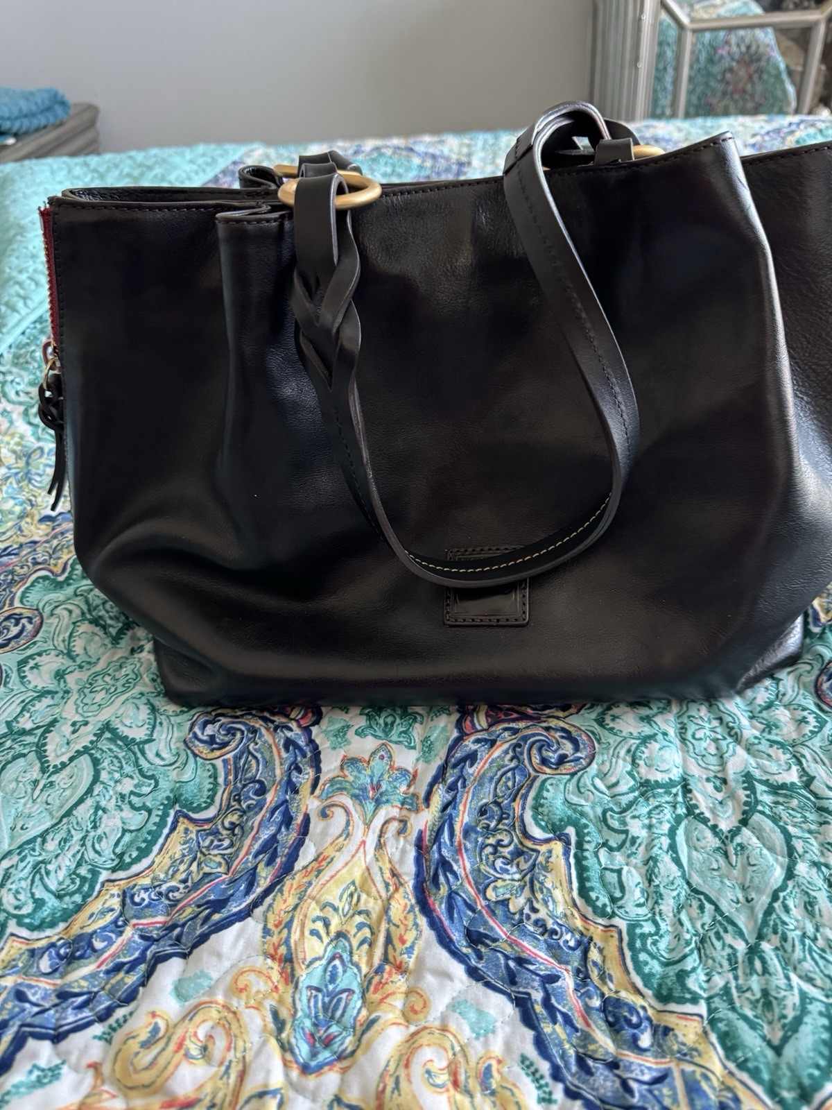 Dooney & Bourke Florentine Large Black Zip Tote, Gold Hardware