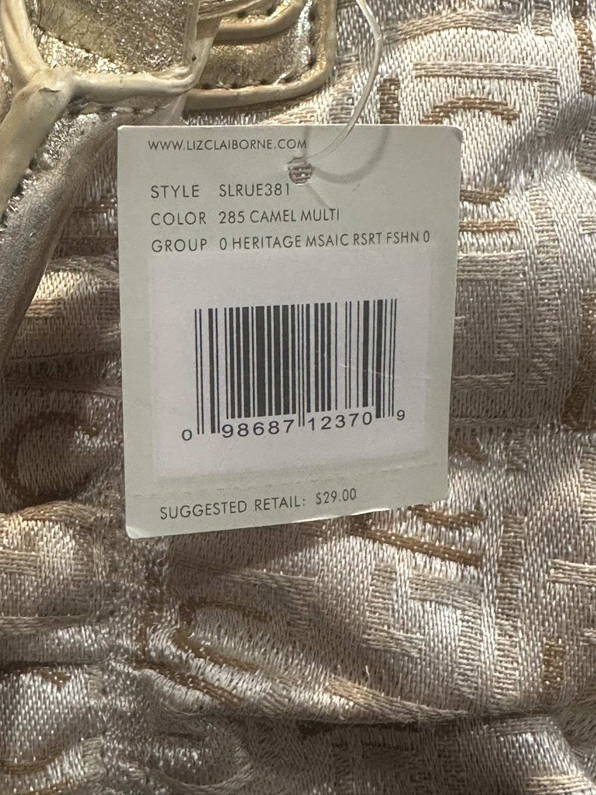 Liz Claiborne Gold Fabric & Faux Leather Hand Bag Purse