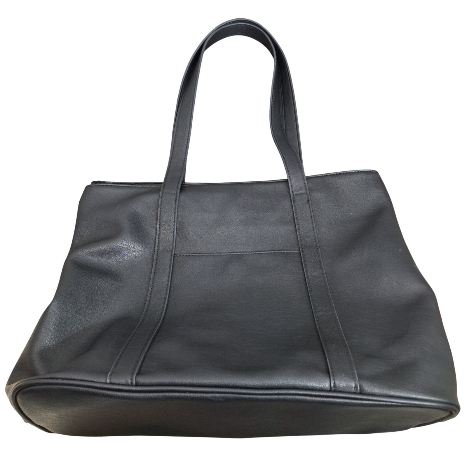 Antik Kraft Black Vegan Leather Triple Compartment Tote Shoulder Bag Brass Zip