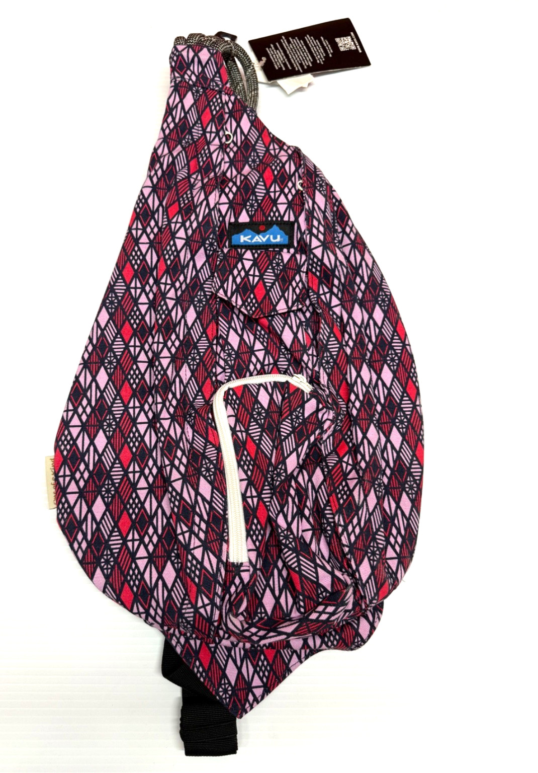 KAVU Rope Sling Backpack PINK DIAMONDS Canvas Crossbody Hiking Travel Bag NWTS