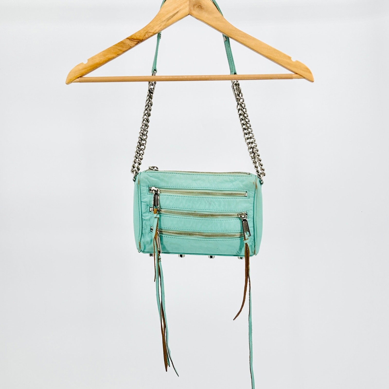 Vintage Y2K Rebecca Minkoff Mint Green Leather Silver Chain Shoulder Bag