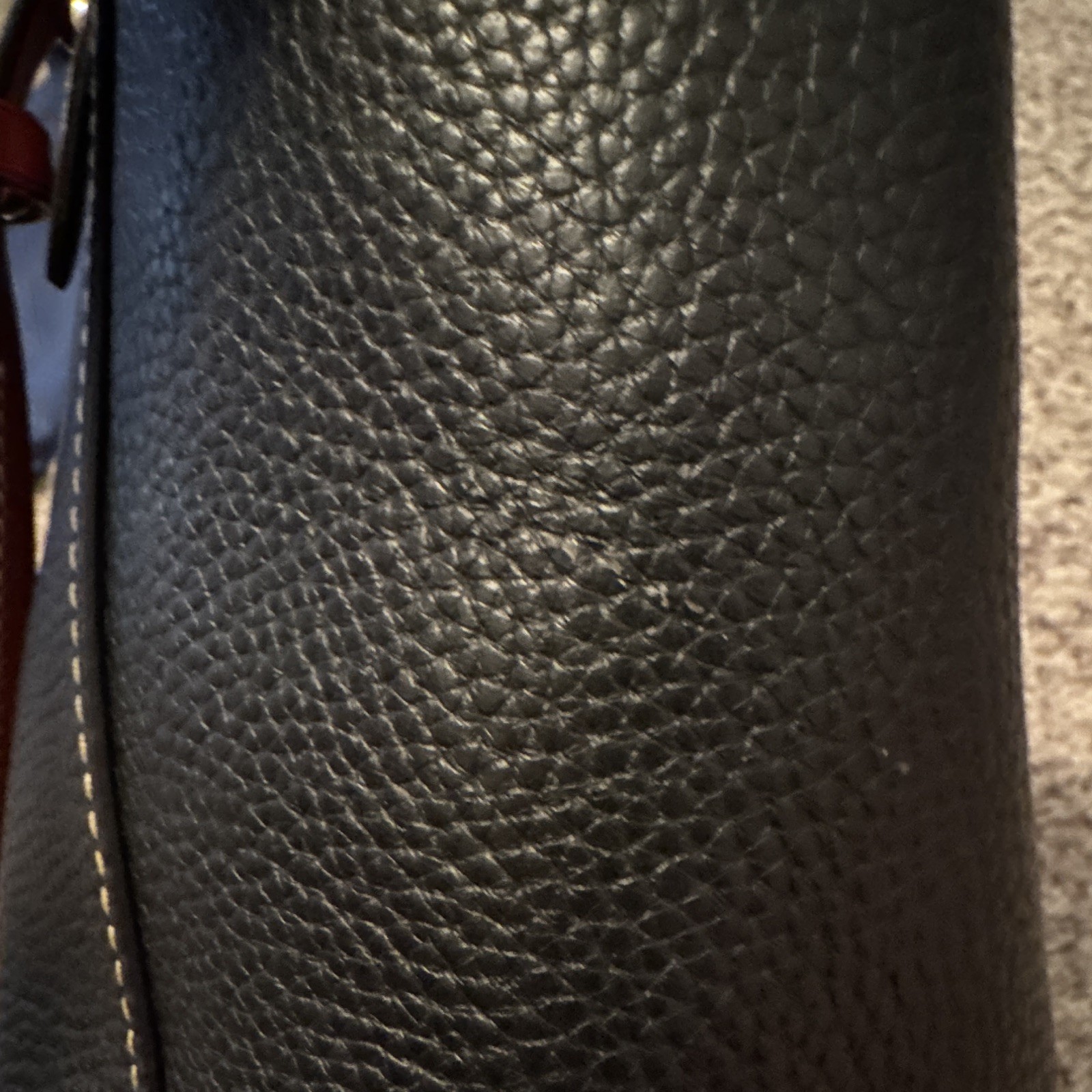 Dooney & Bourke Black Pebbled Zip Tote, Red Lining, Pockets, Gold Hardware