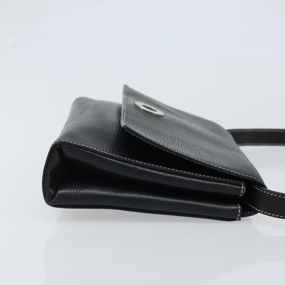 CELINE Circle Shoulder Bag Leather Black Silver Auth LNZ679V