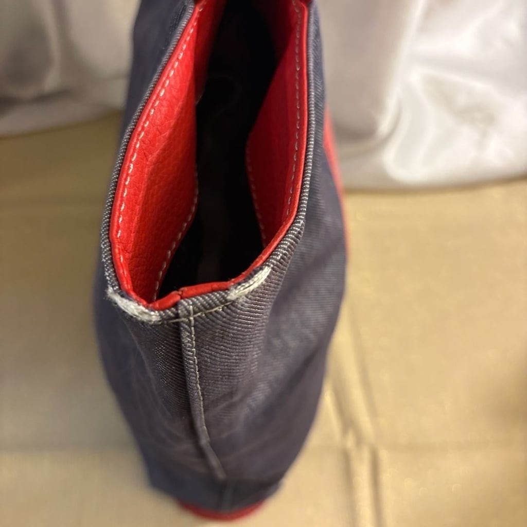 Hunting World Denim and Red Leather Tote Bag