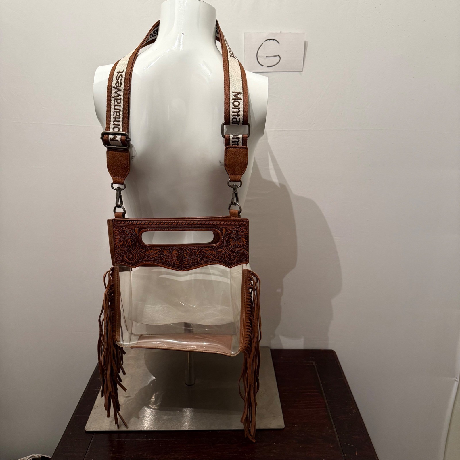 Montana West Crossbody Bag Western Clear Tooled Leather Fringe Brown OS