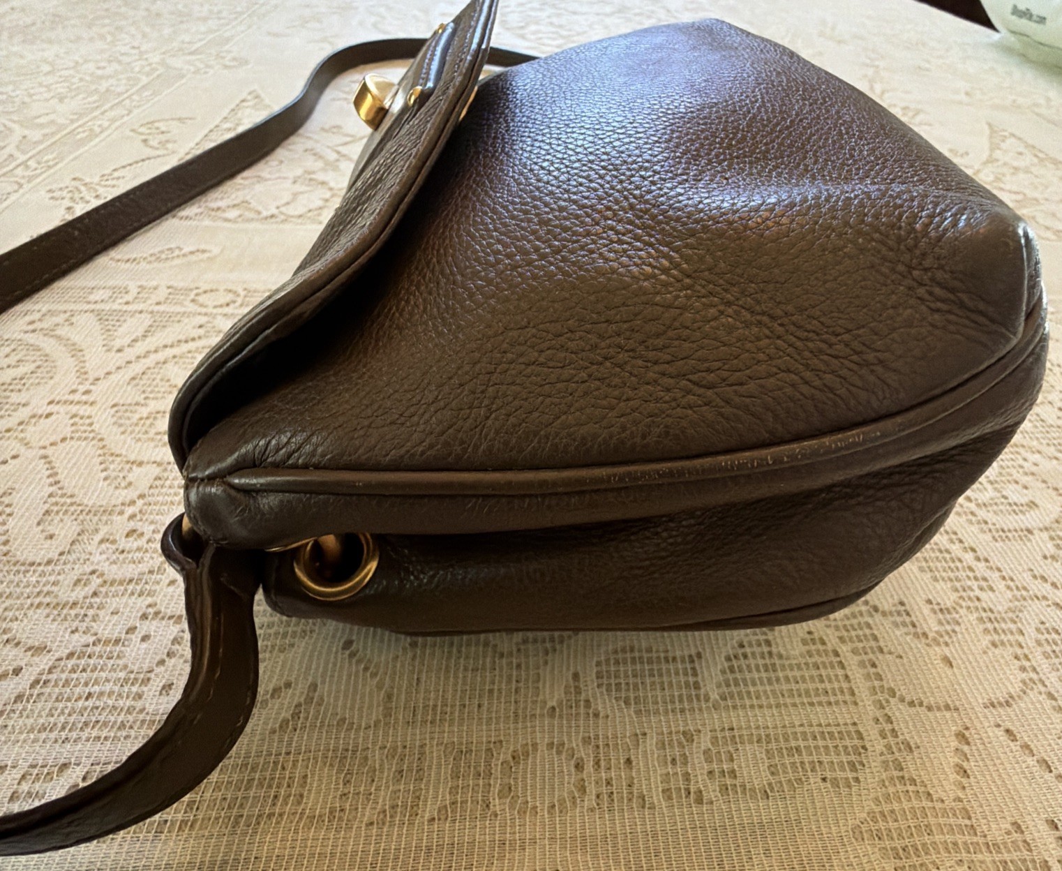 Marc Jacobs Turn Lock Flap Mocha Crossbody Genuine Italian Leather Purse