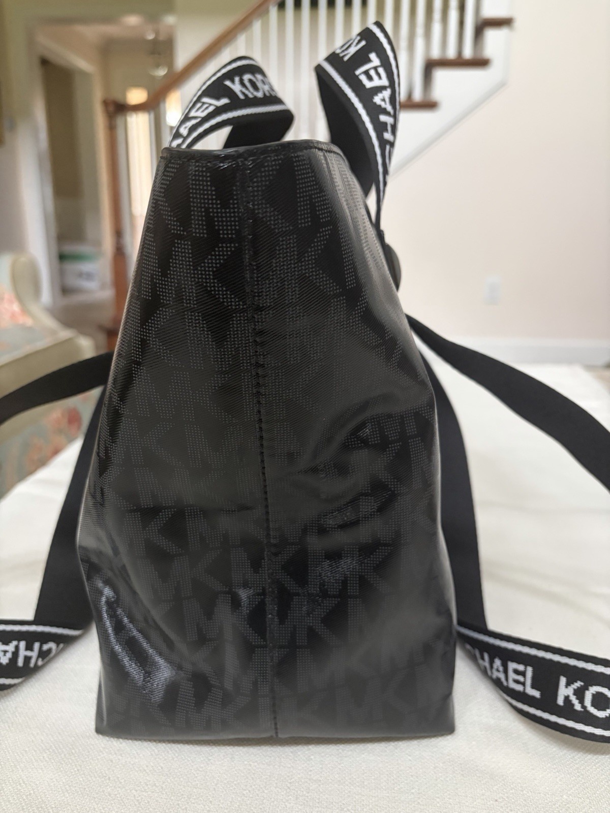 Michael Kors Large Tote Bag Black MK Logo (PVC/vinyl) Body With Inside Pocket