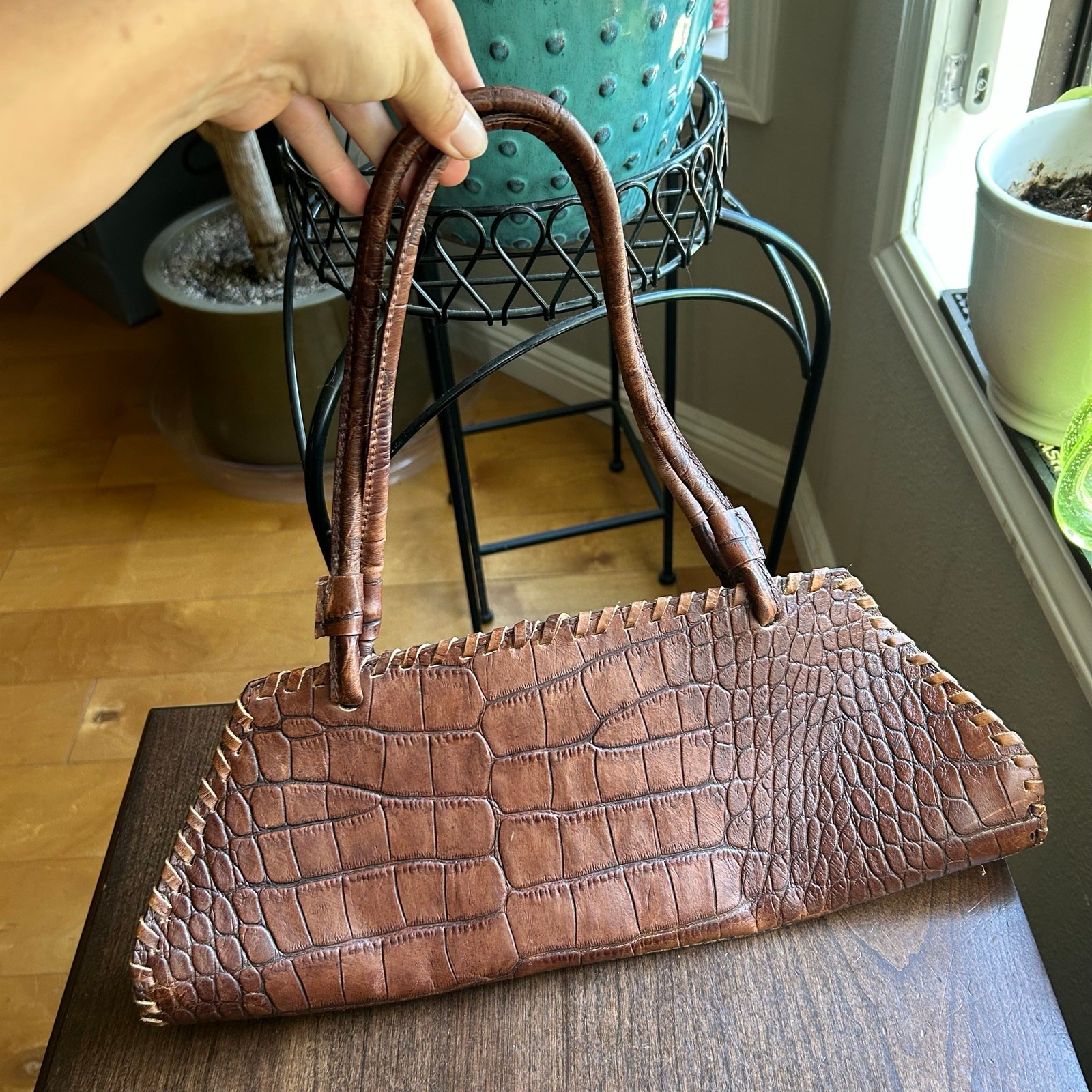 Maurizio Taiuti Croc Embossed hand Bag Leather Italy