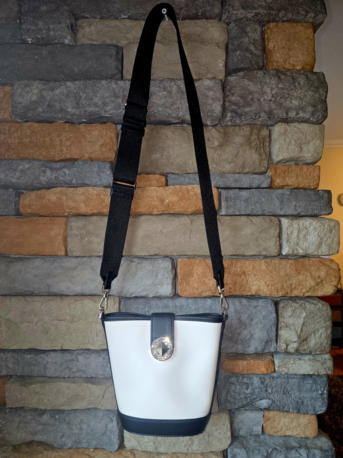 KATE SPADE Ivory & Black Leather Audrey Mini Bucket Crossbody Bag K8103 NWOT **