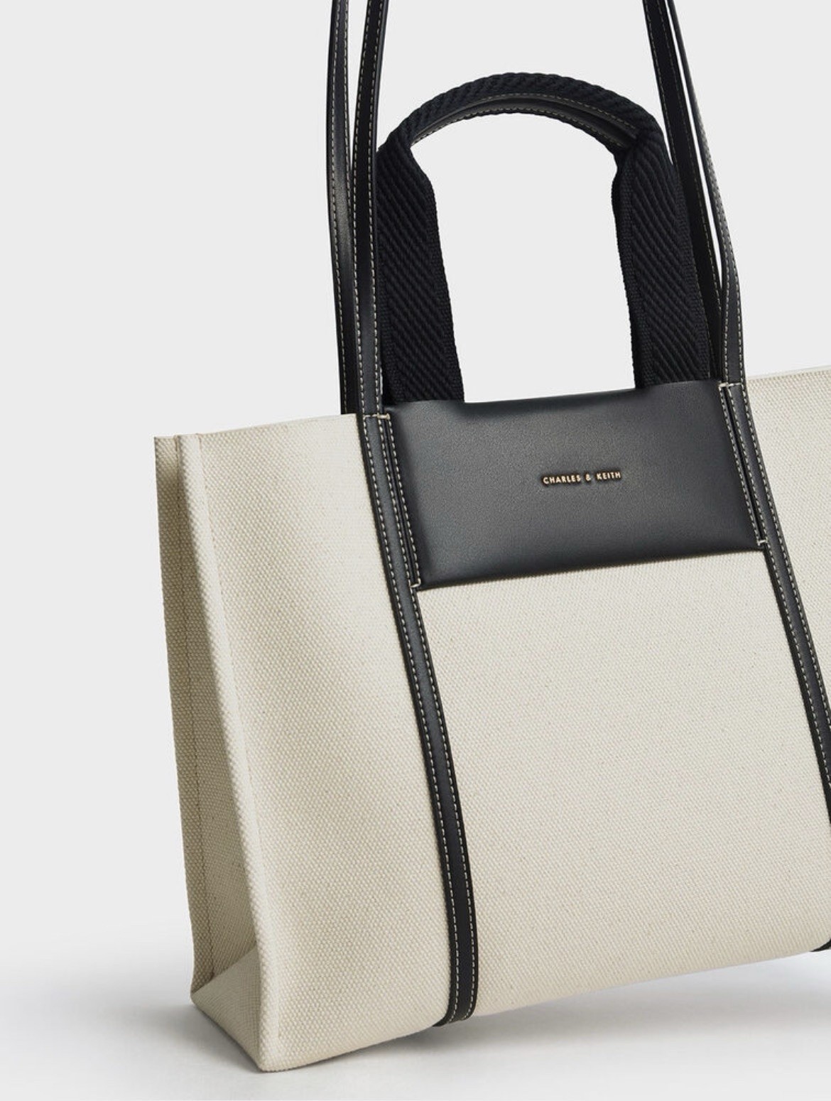 CHARLES & KEITH Shalia XL Tote Bag Multicolor Colorblock Magnetic Double Handle