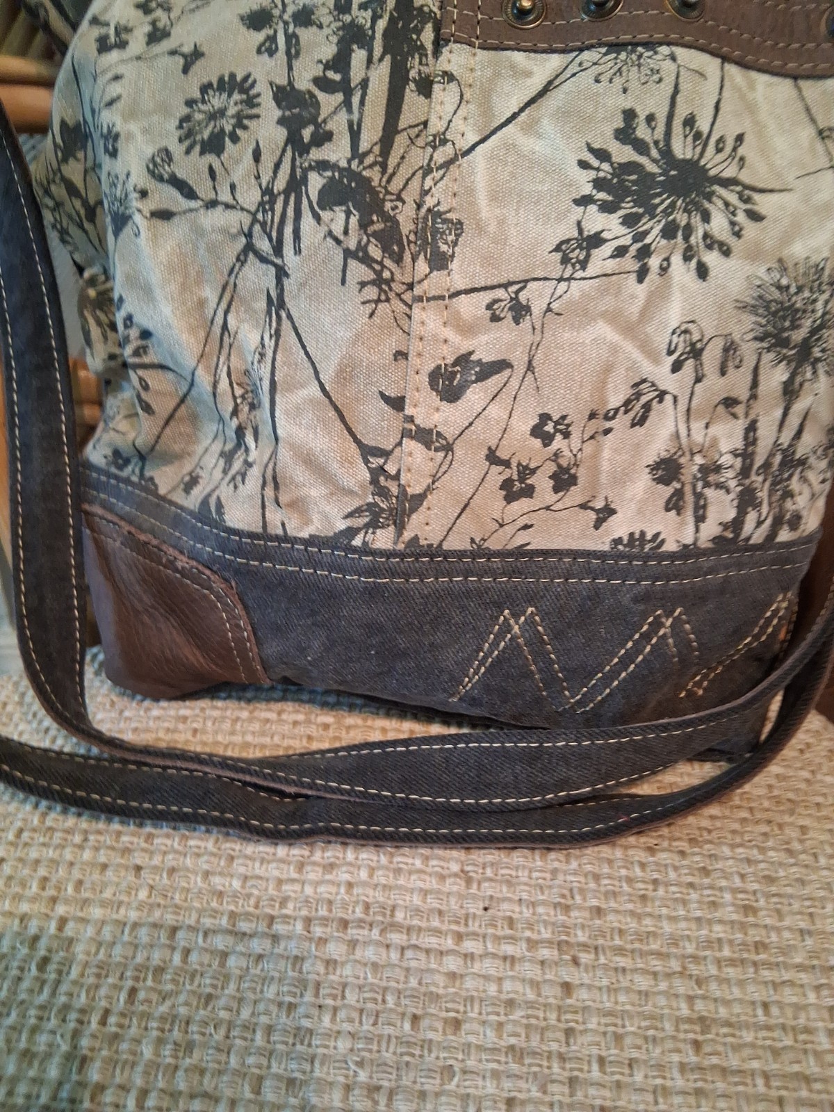 Myra Bag Upcycled Canvas & Denim Boho Western Floral Crossbody Shoulder Bag