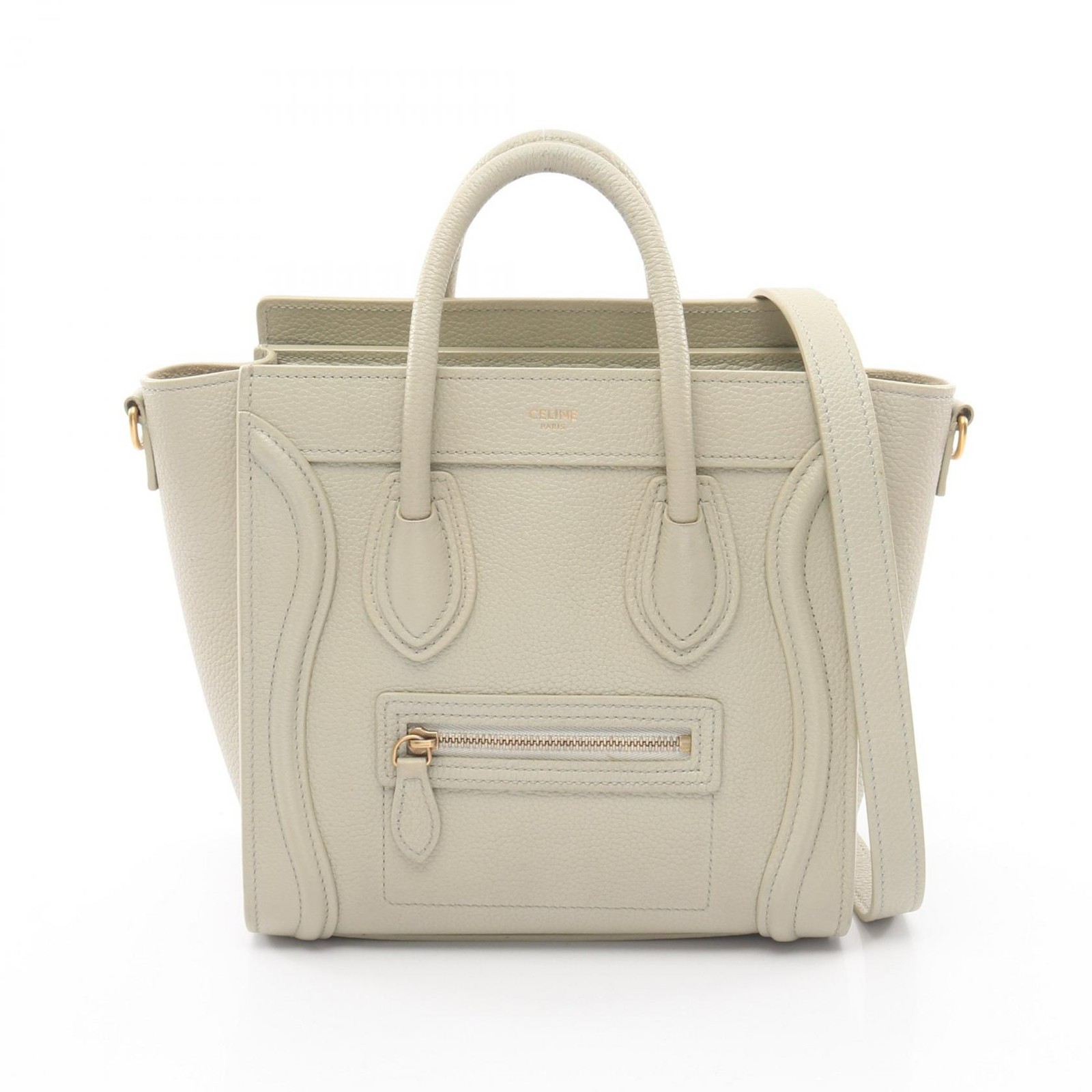 CELINE Luggage Nano Shopper Shoulder Handbag 189243 leather Green Used Women
