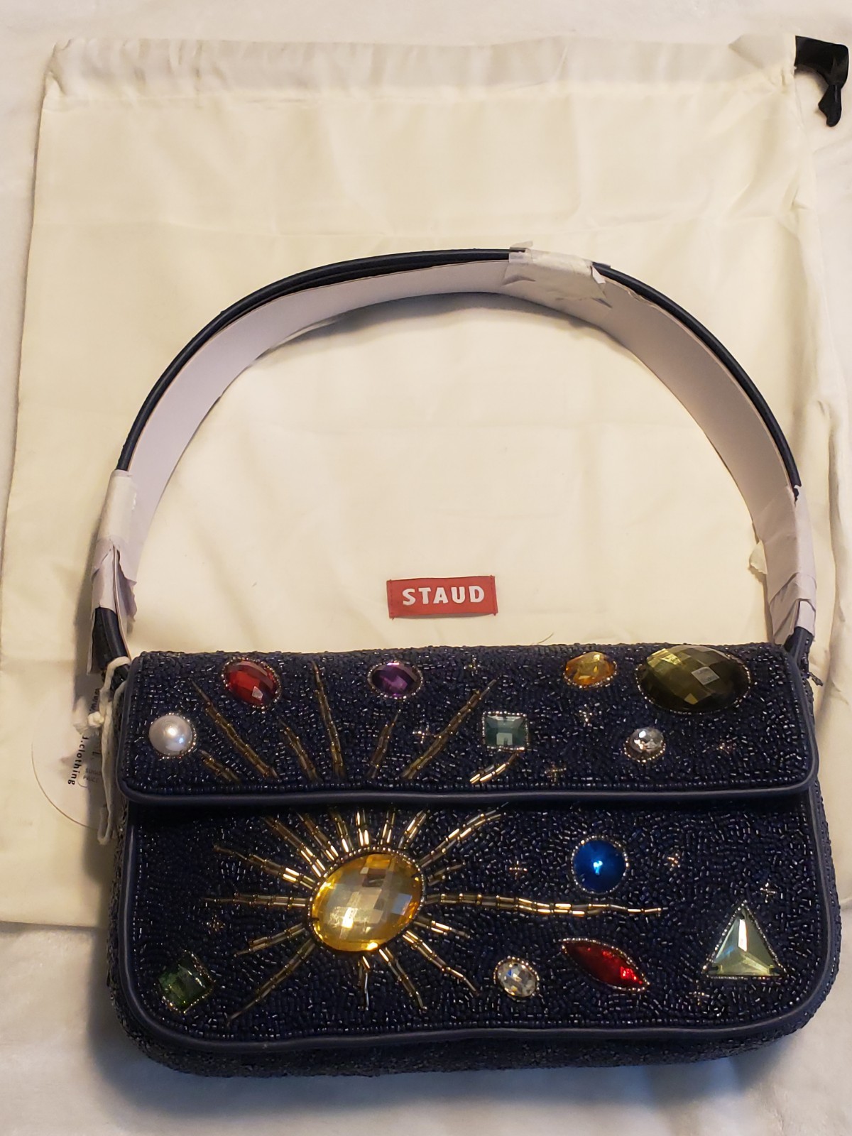 NEW! Staud Tommy Glass Bead Celestial Shoulder Bag In Navy Celestial NWT! Pouch!
