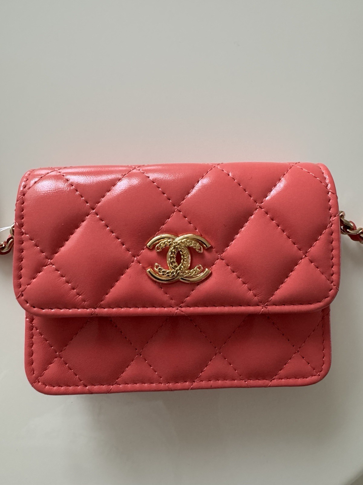 Chanel 25C PINK APRICOT WALLET ON CHAIN BAG WITH GOLD BRASS CC LOGO (NIB)
