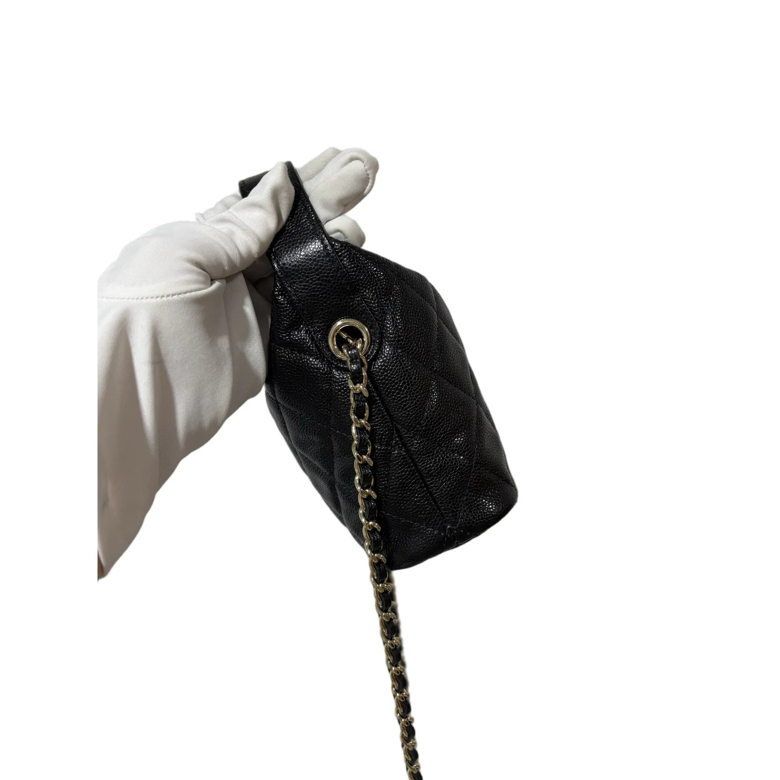 Chanel Quilted Hobo Clutch With Chain Black Grained Calfskin (vv071626b1r)